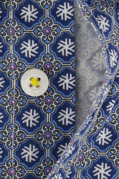 Overhemd New Zealand casual Rotootuaura normale fit blauw geprint katoen