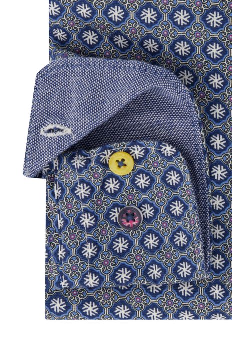 casual overhemd Rotootuaura New Zealand blauw geprint katoen normale fit