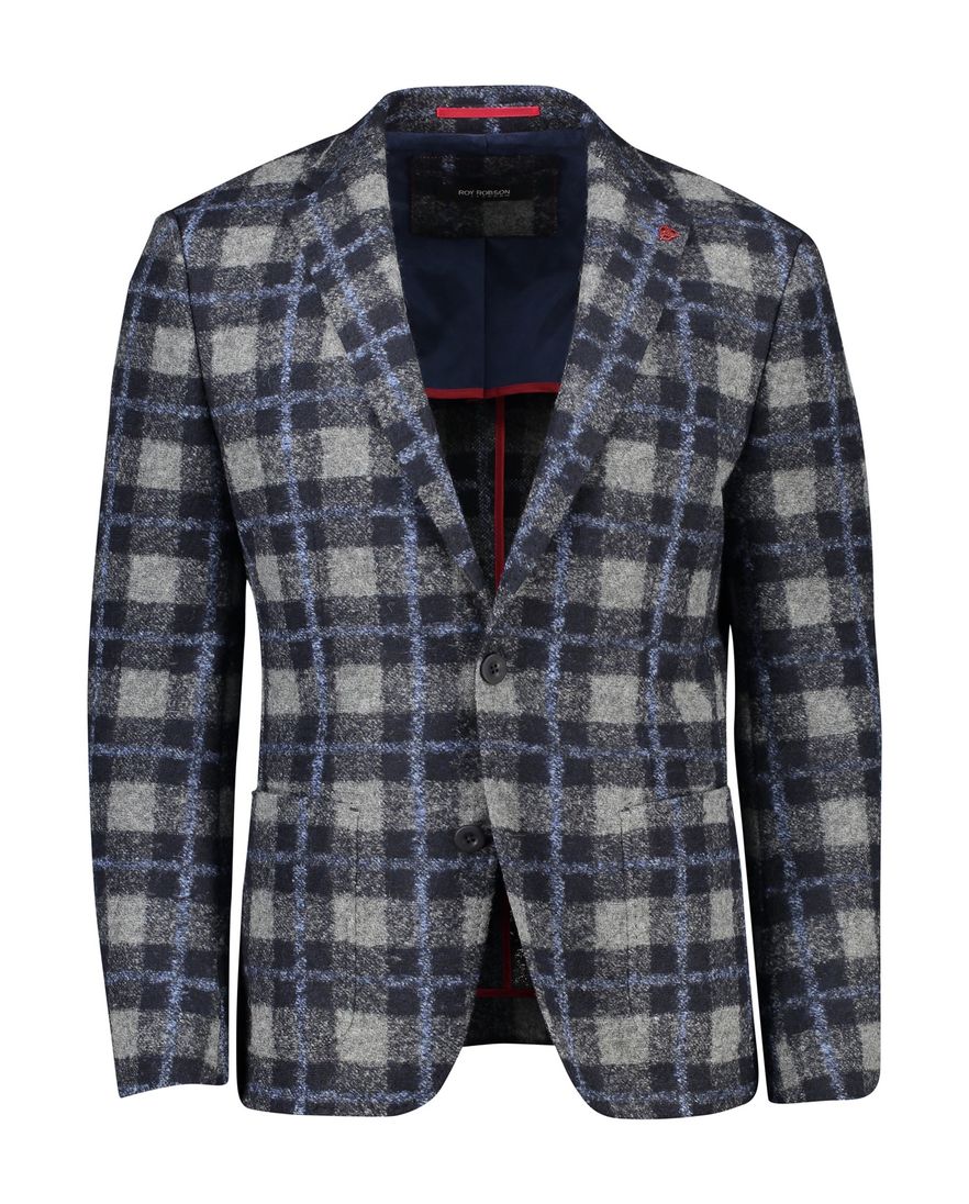 Roy Robson colbert blauw geruit slim fit