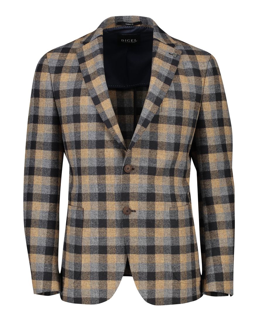 Digel colbert beige geruit wol normale fit