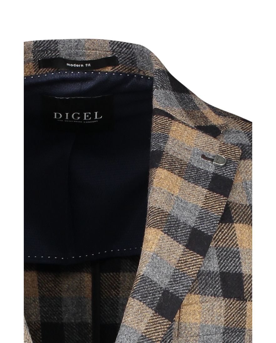 Digel colbert beige geruit wol normale fit