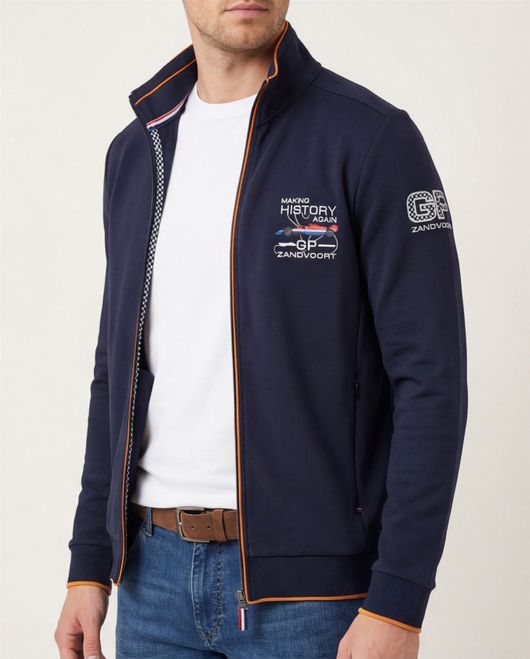 vest Portofino donkerblauw geprint katoen opstaande kraag