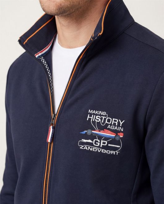 vest Portofino donkerblauw geprint katoen opstaande kraag