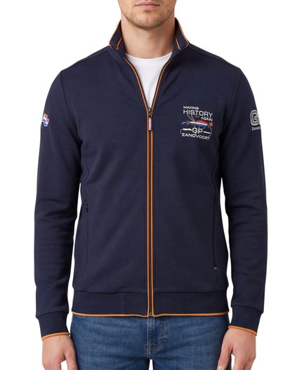 Portofino Portofino vest donkerblauw geprint katoen opstaande kraag