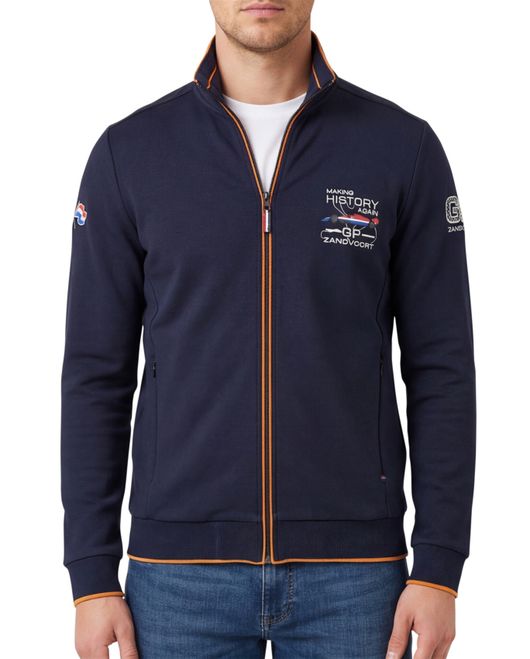 vest Portofino donkerblauw geprint katoen opstaande kraag