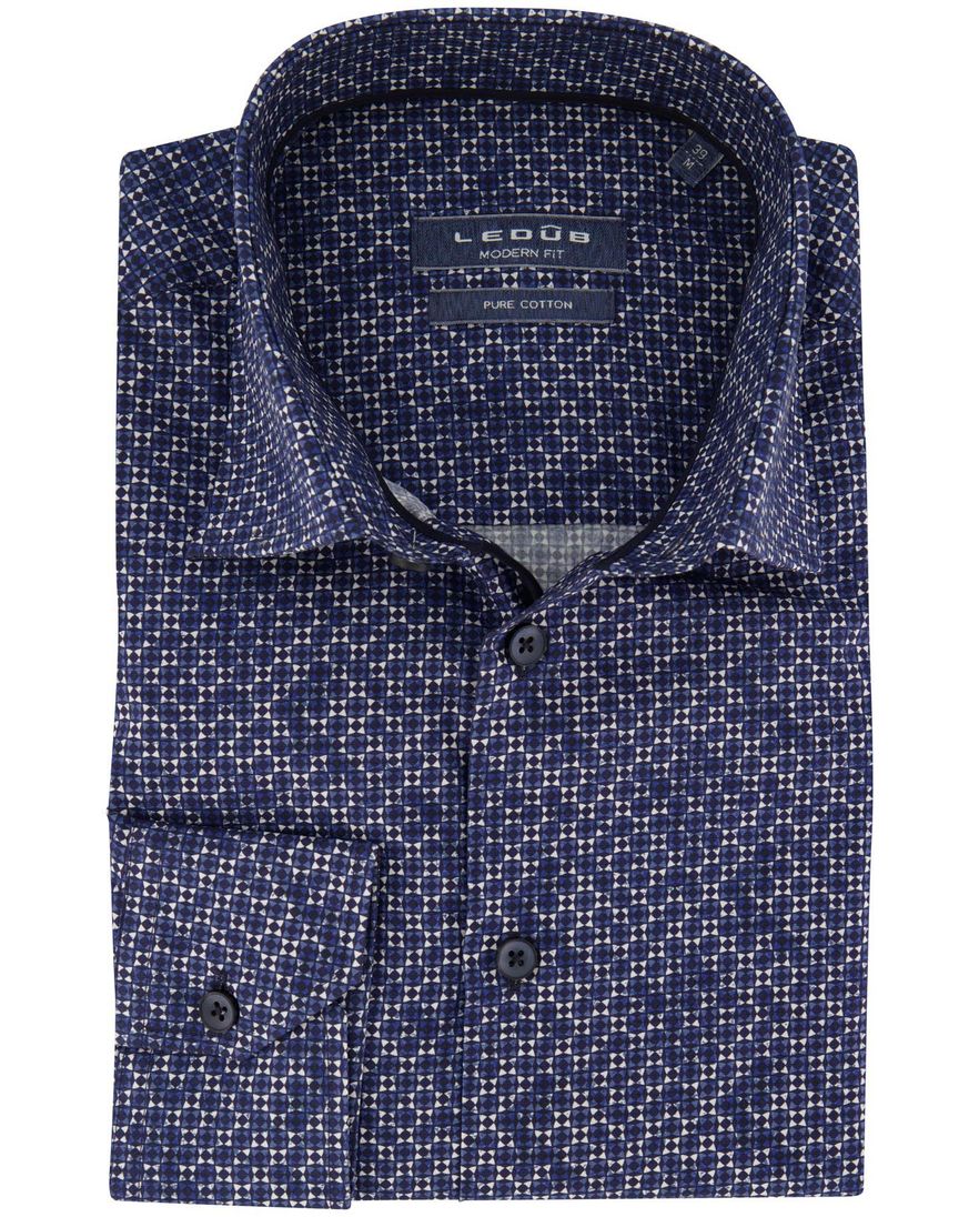 Ledub overhemd normale fit donkerblauw geprint