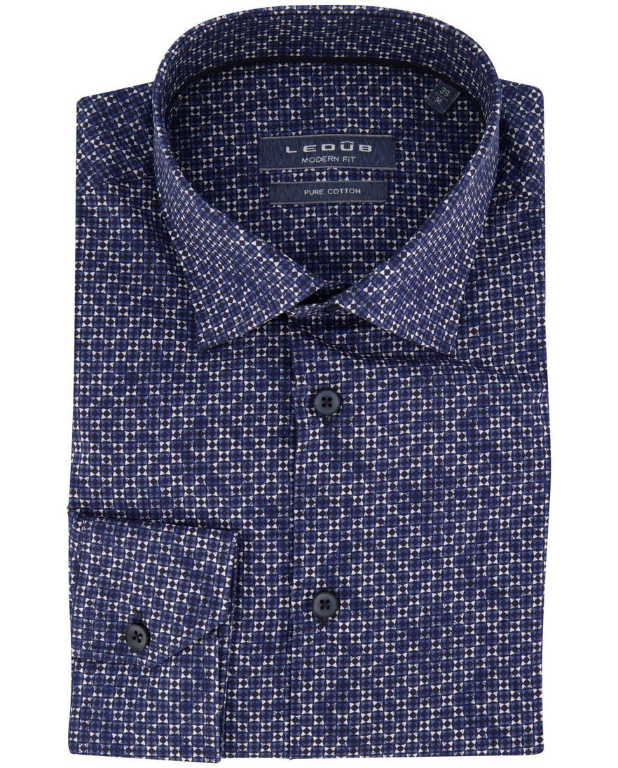 Ledub overhemd normale fit donkerblauw geprint