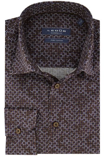 Ledub Overhemd Ledub modern fit bruin geprint katoen