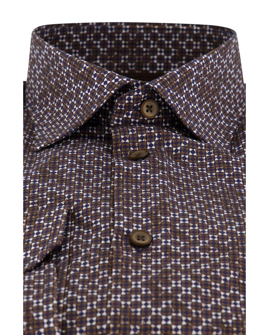 Overhemd Ledub modern fit bruin geprint katoen