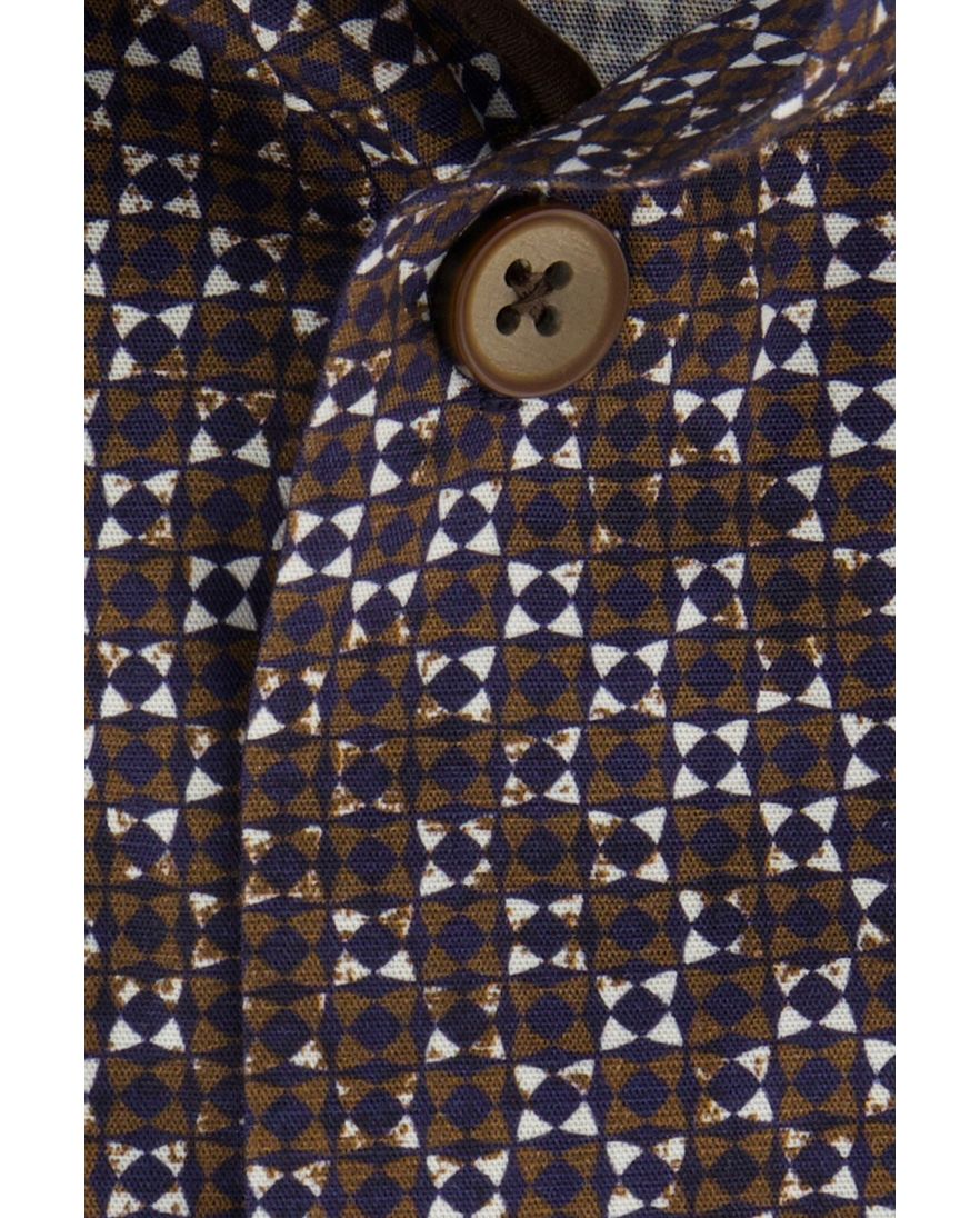 Overhemd Ledub modern fit bruin geprint katoen