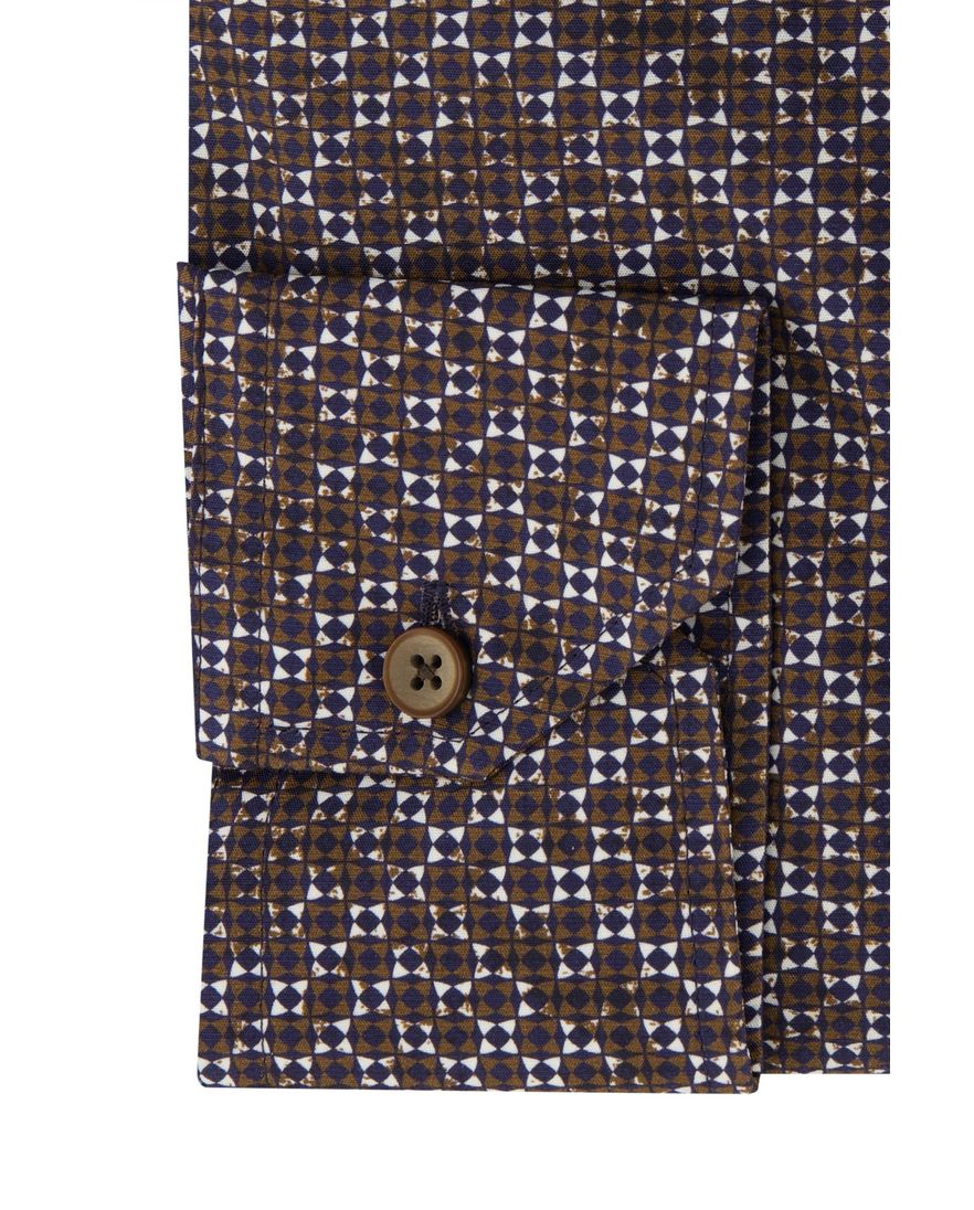 Overhemd Ledub modern fit bruin geprint katoen