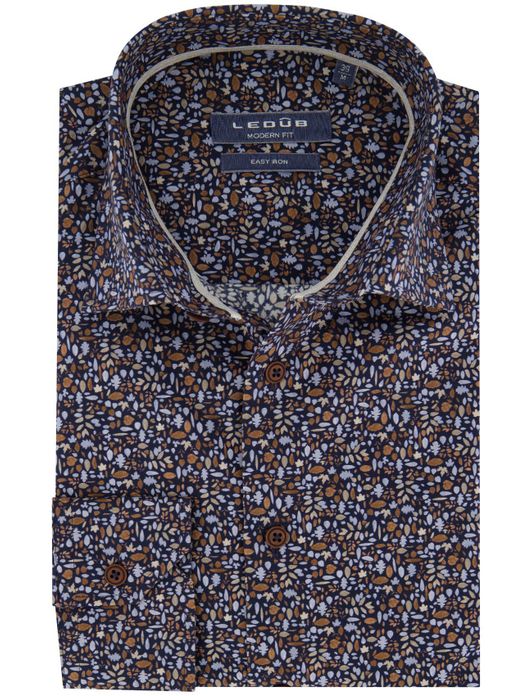 Ledub overhemd donkerblauw geprint easy iron