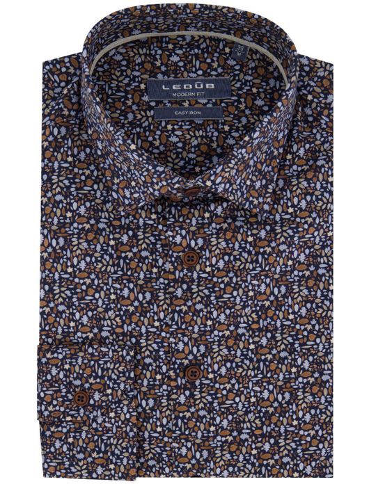 Ledub overhemd donkerblauw geprint easy iron