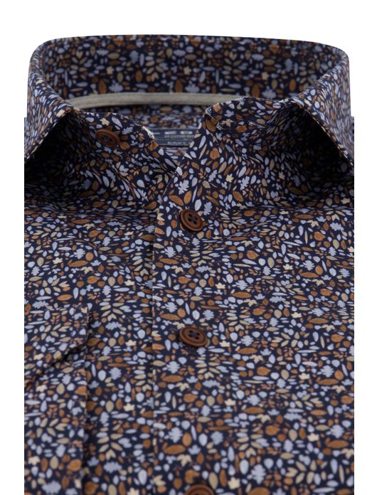 Ledub overhemd donkerblauw geprint easy iron