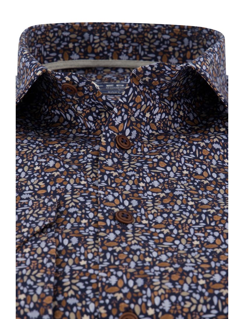 Modern fit strijkvrij katoenen Ledub overhemd bruin geprint