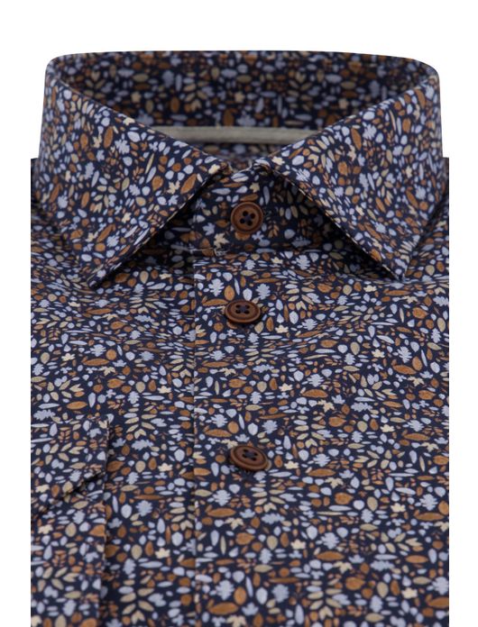 Ledub overhemd donkerblauw geprint easy iron