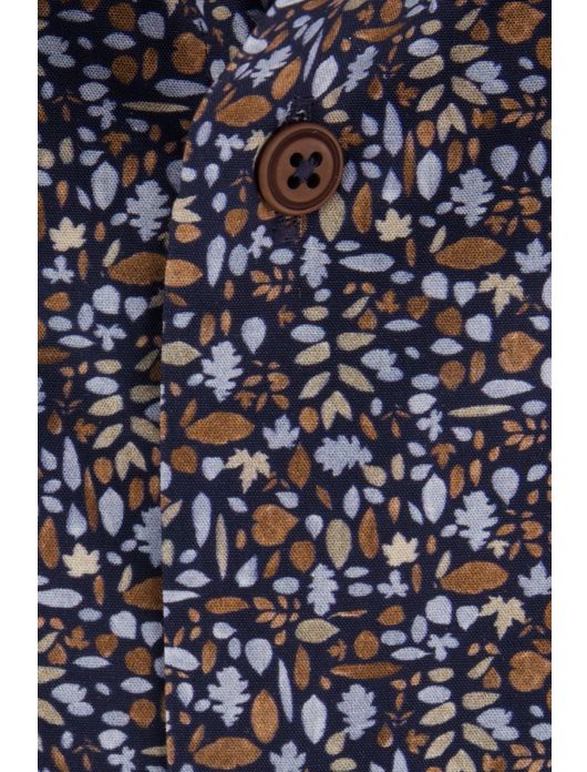 Ledub overhemd donkerblauw geprint easy iron
