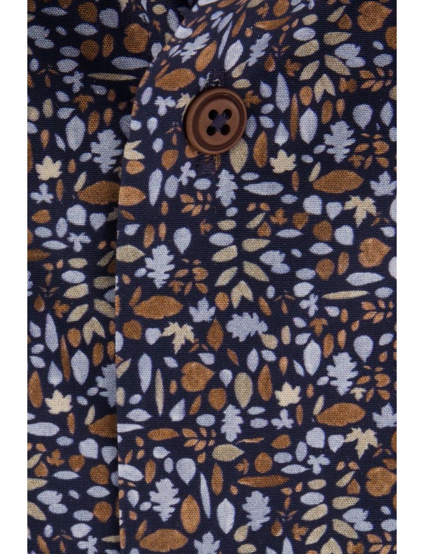 Modern fit strijkvrij katoenen Ledub overhemd bruin geprint