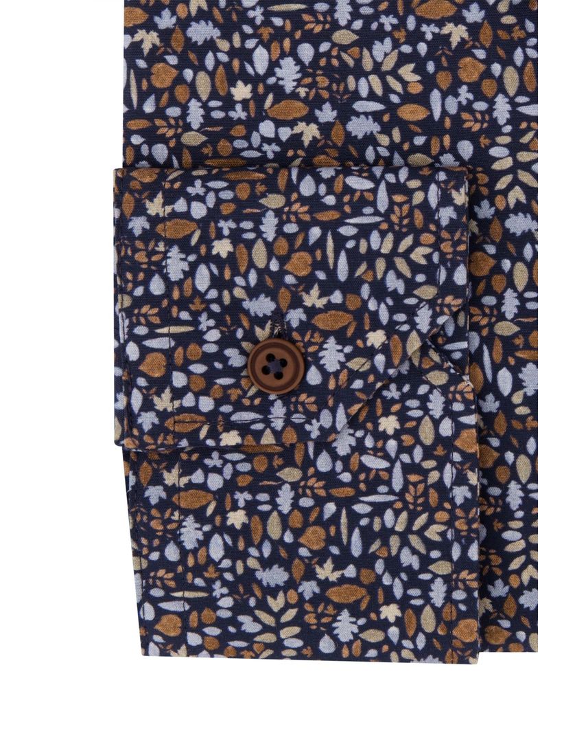 Modern fit strijkvrij katoenen Ledub overhemd bruin geprint