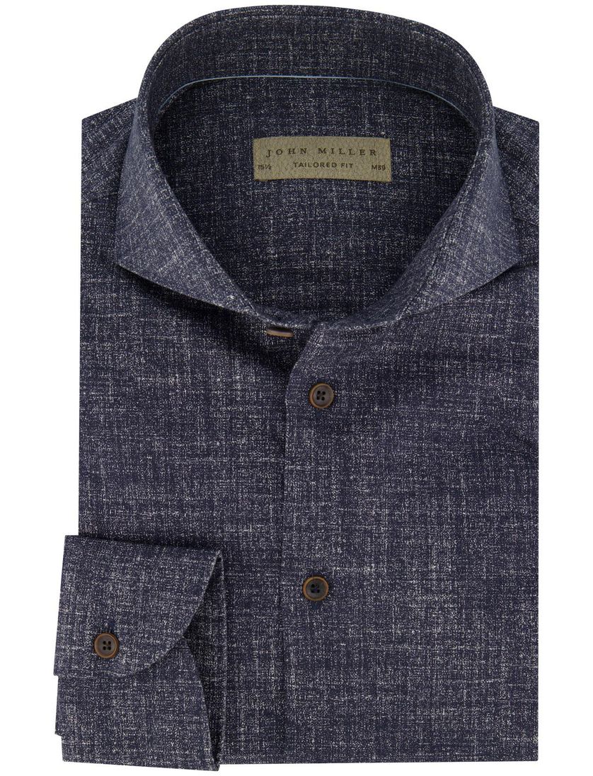 John Miller overhemd tailored fit Navy stretch katoen gemêleerd