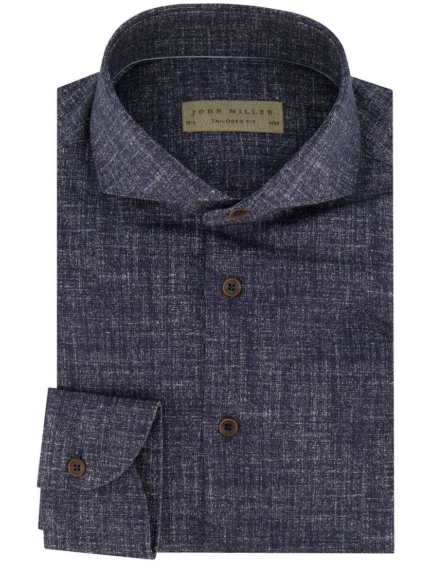 John Miller overhemd tailored fit Navy stretch katoen gemêleerd