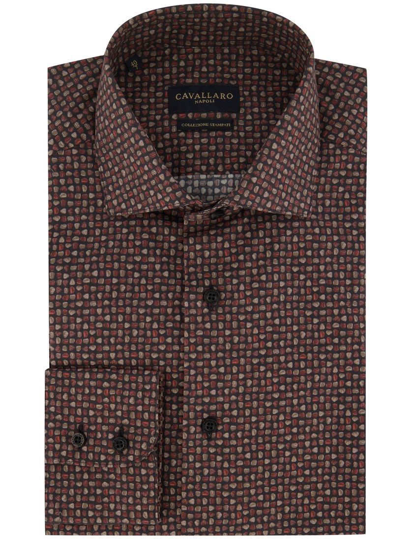 Cavallaro overhemd mouwlengte 7 zwart geprint katoen slim fit