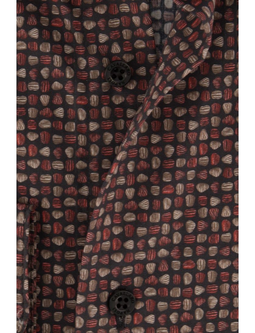 Cavallaro overhemd mouwlengte 7 zwart geprint katoen slim fit