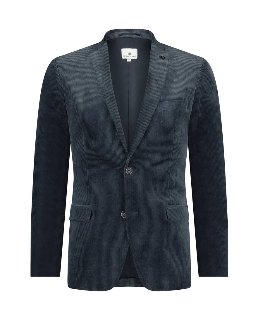 State of Art colbert blauw effen katoen wijde fit