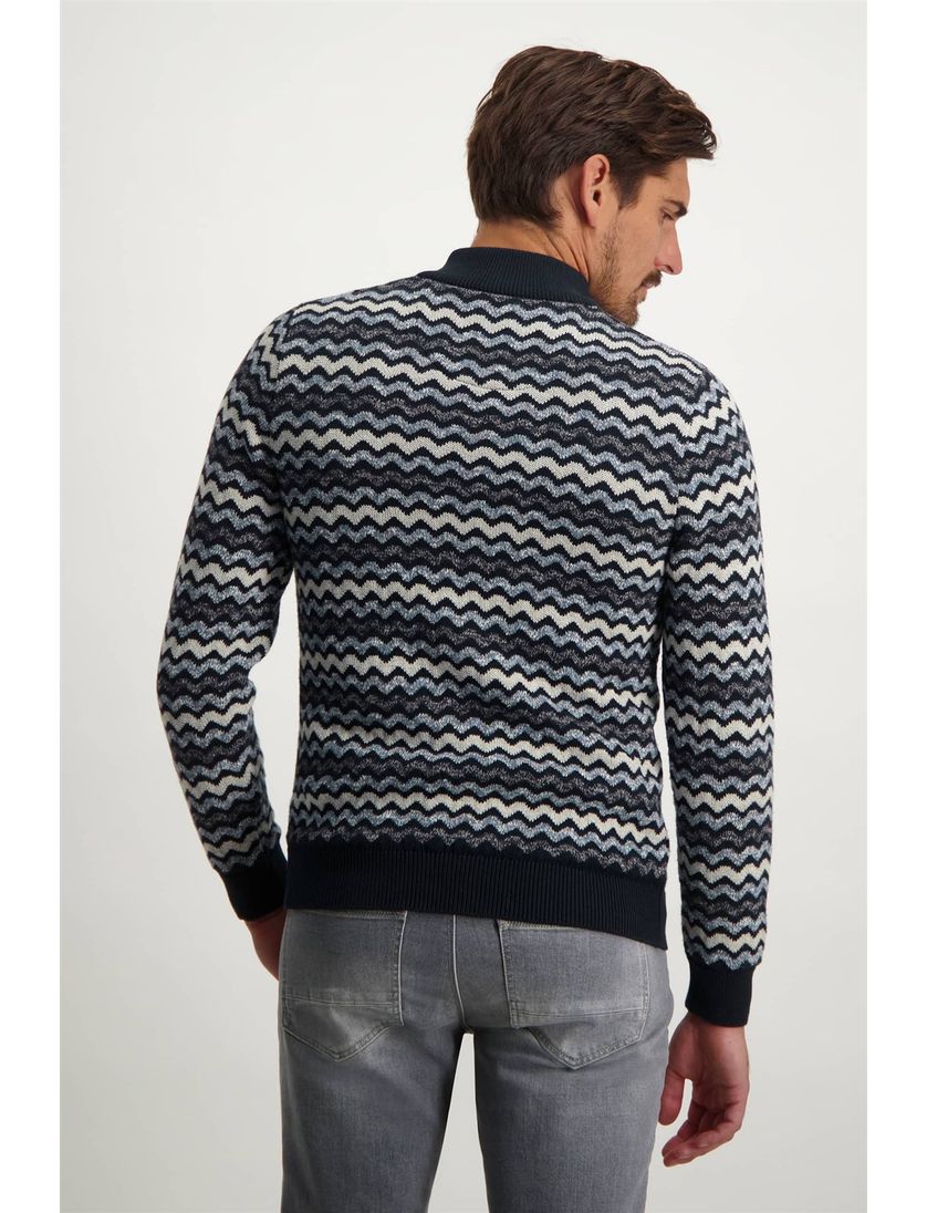 State of Art blauwe trui met motief katoen opstaande kraag