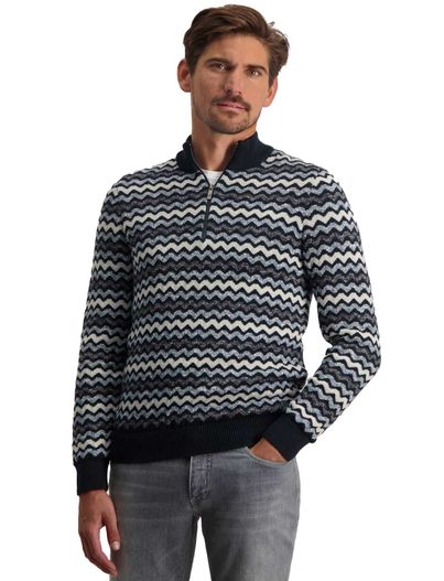 State of Art State of Art blauwe trui met motief katoen opstaande kraag