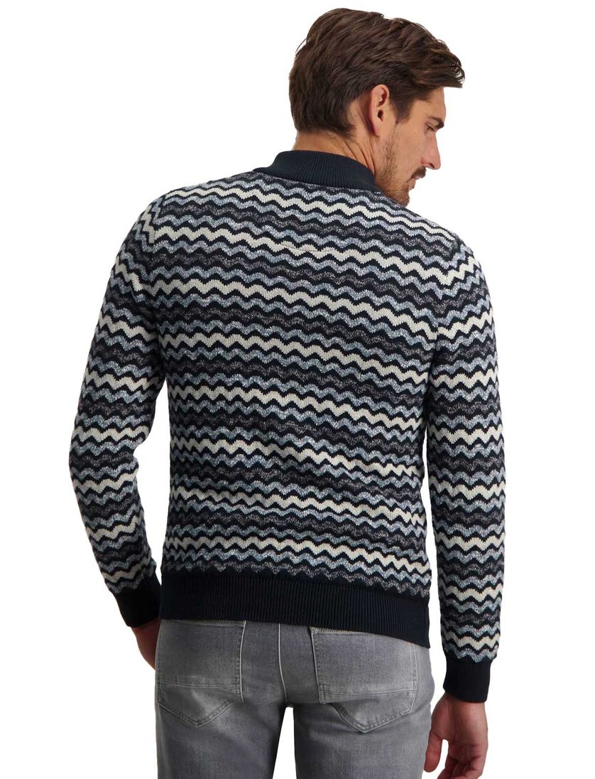 State of Art blauwe trui met motief katoen opstaande kraag