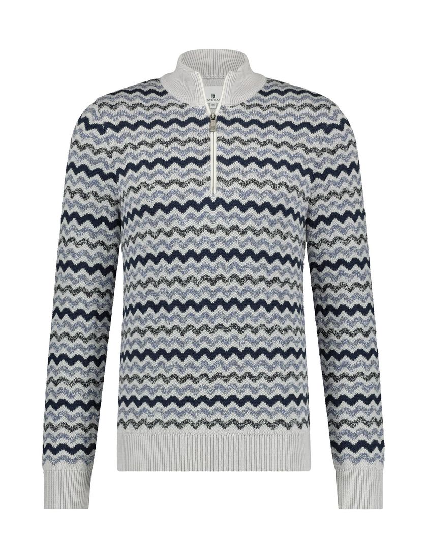 Blauw gestreepte State of Art trui katoen opstaande kraag