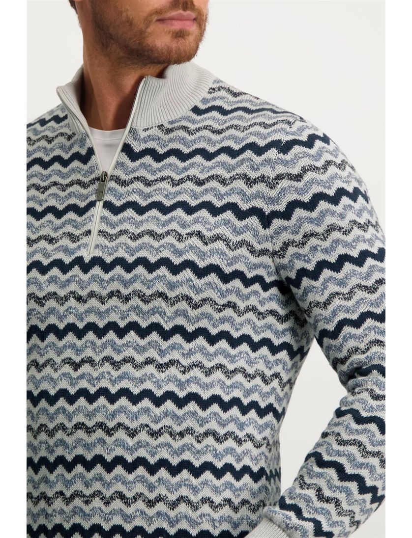 Blauw gestreepte State of Art trui katoen opstaande kraag