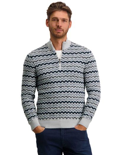 State of Art Blauw gestreepte State of Art trui katoen opstaande kraag