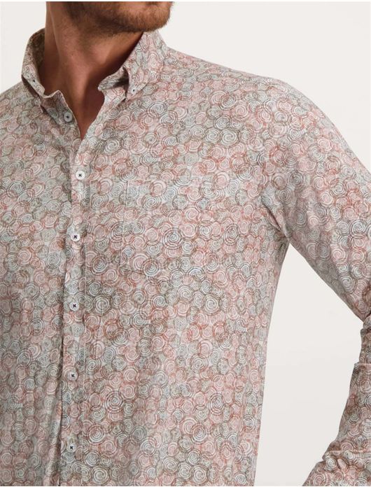 casual overhemd State of Art roze geprint katoen wijde fit