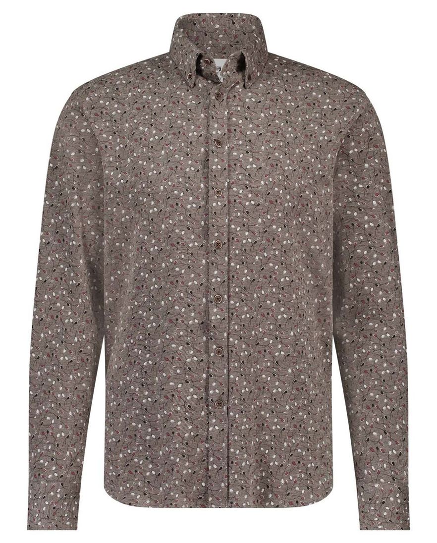 State of Art casual overhemd bruin geprint wijde fit katoen