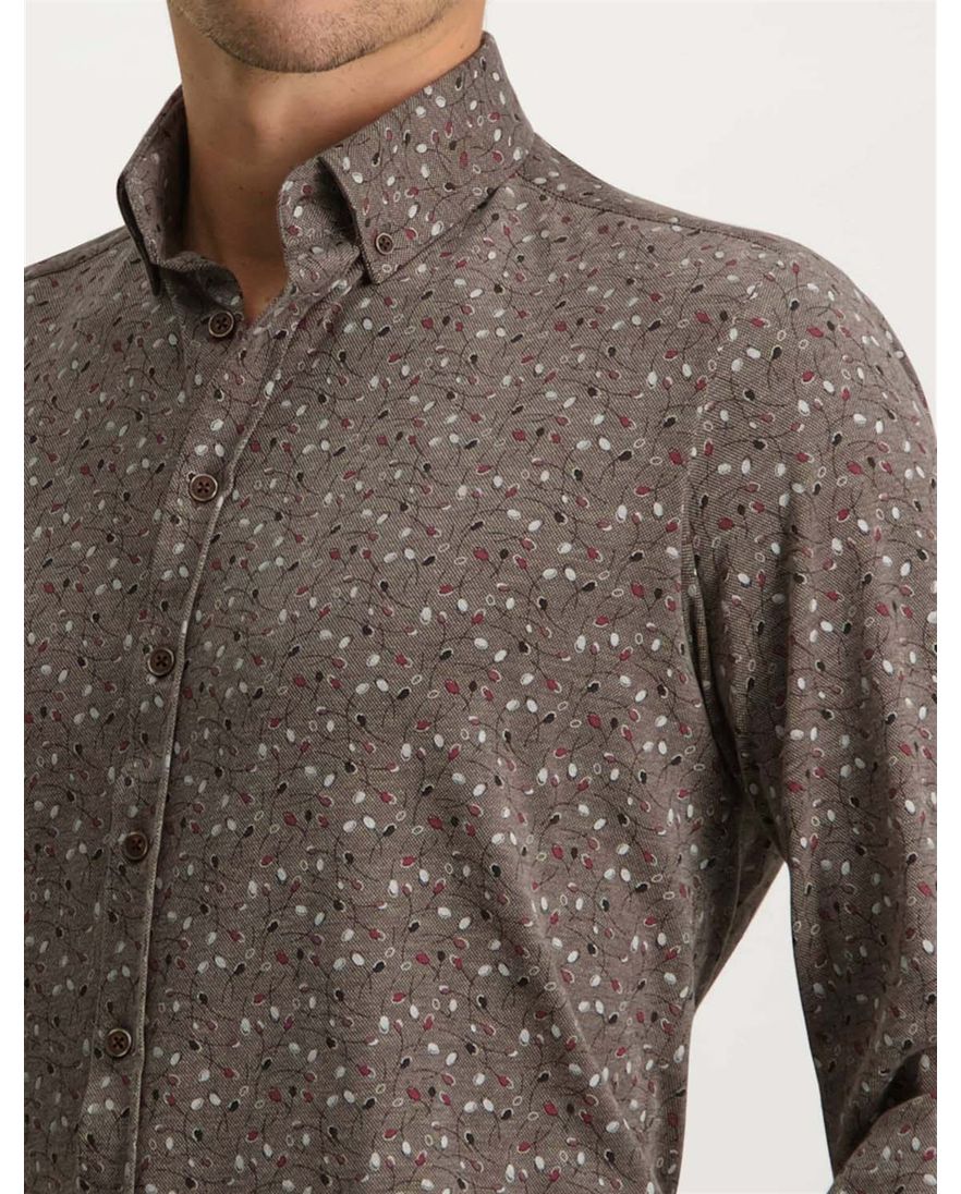 State of Art casual overhemd bruin geprint wijde fit katoen