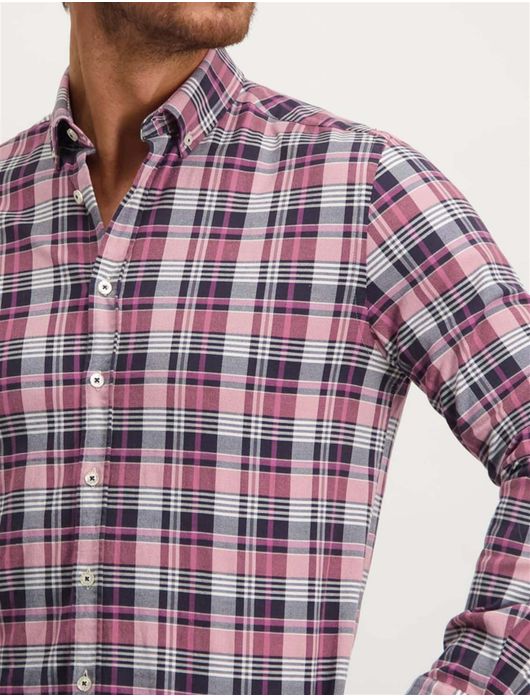 casual overhemd State of Art roze geruit katoen wijde fit