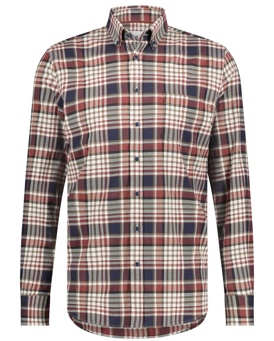 State of Art casual overhemd wijde fit rood donkerblauw geruit katoen