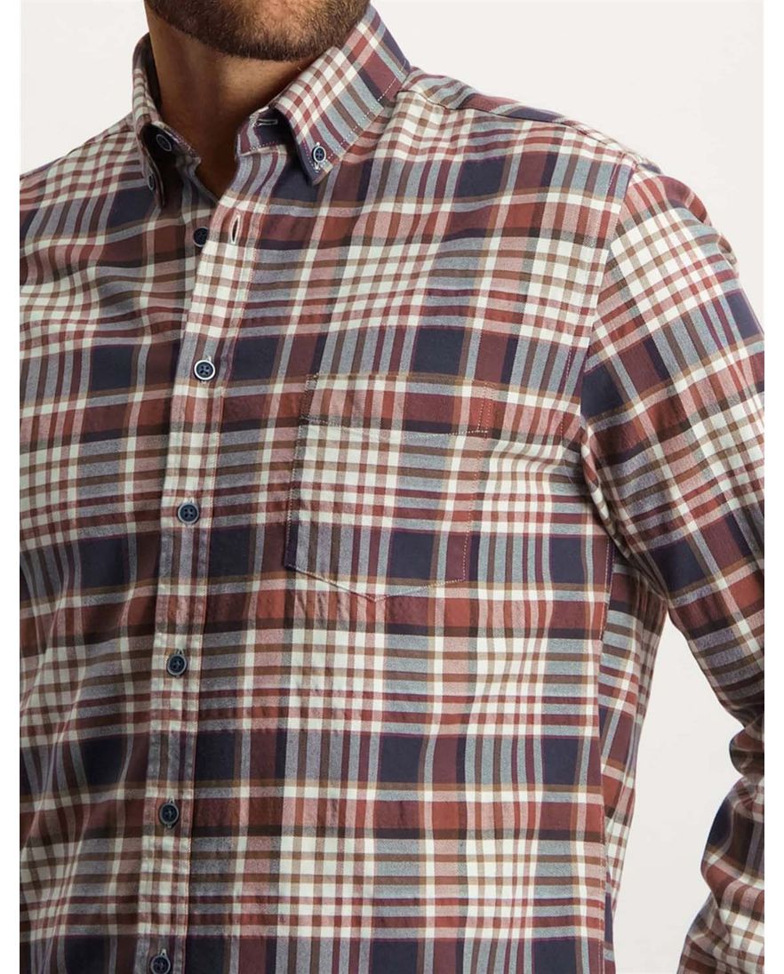 State of Art casual overhemd wijde fit rood donkerblauw geruit katoen