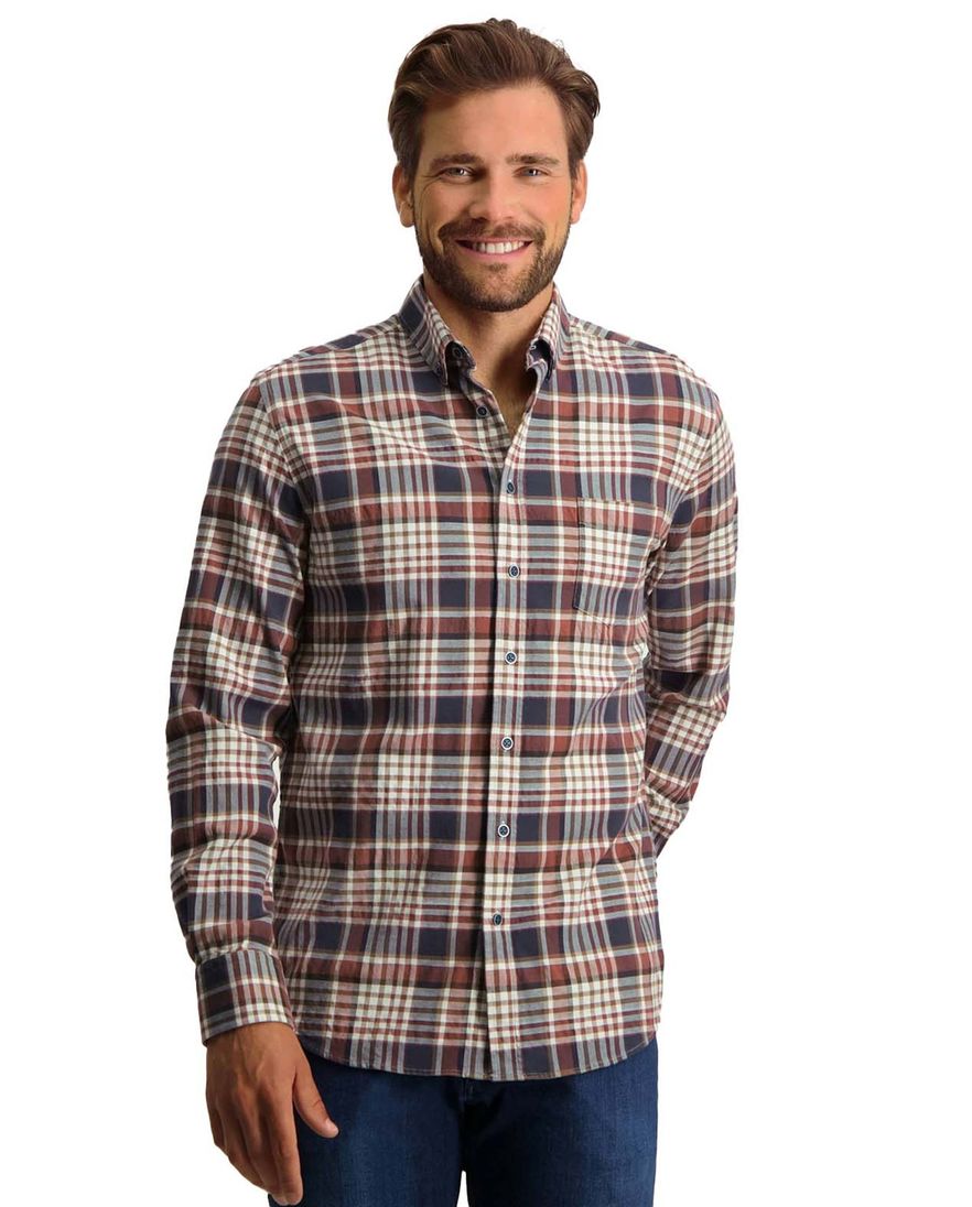 State of Art casual overhemd wijde fit rood donkerblauw geruit katoen