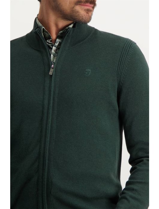 vest State of Art groen effen katoen opstaande kraag rits