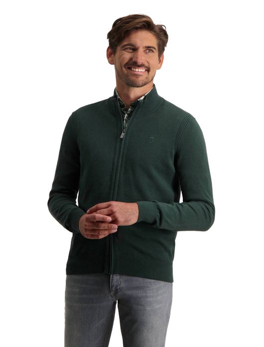 vest State of Art groen effen katoen opstaande kraag rits