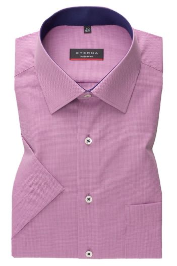 Eterna Eterna overhemd korte mouw Modern Fit roze borstzak