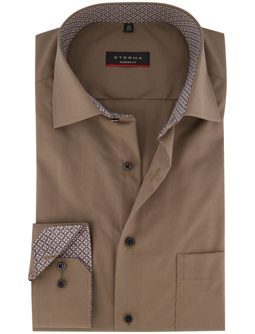 Eterna casual overhemd Modern Fit bruin effen katoen