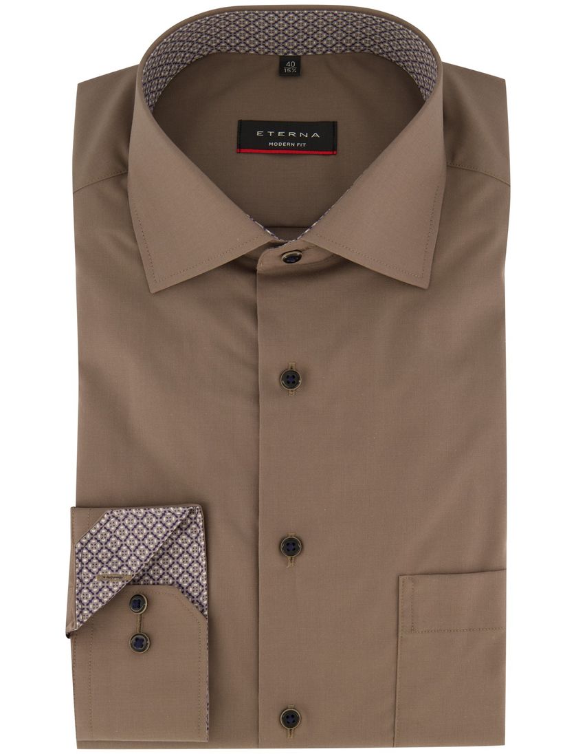 Eterna casual overhemd Modern Fit bruin effen katoen