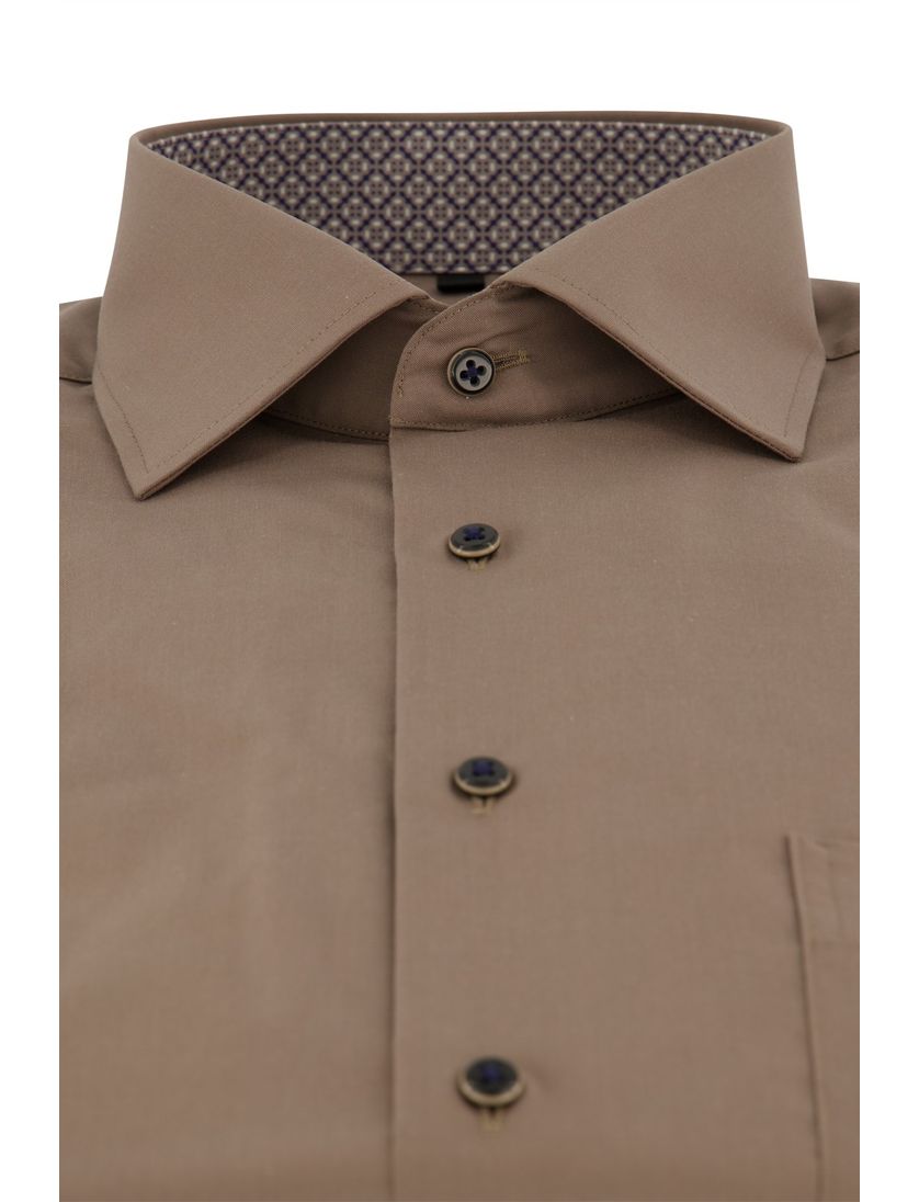 Eterna casual overhemd Modern Fit bruin effen katoen