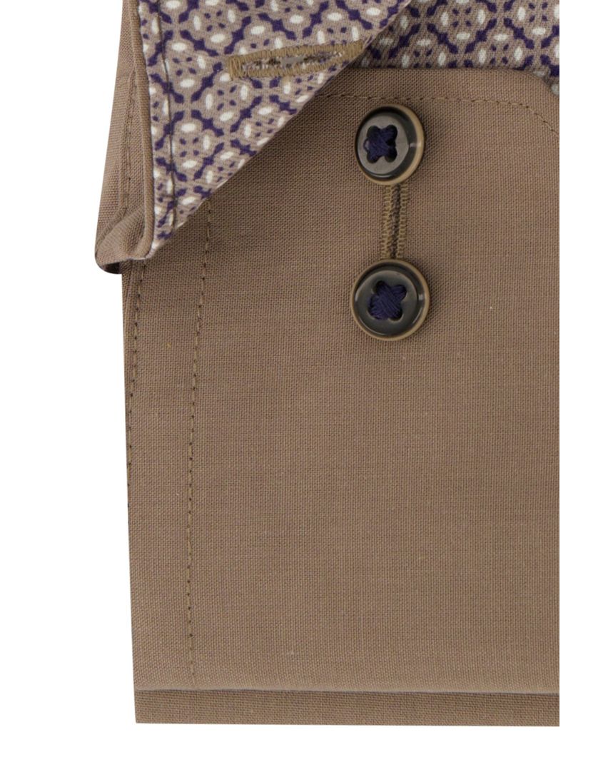 Eterna casual overhemd Modern Fit bruin effen katoen