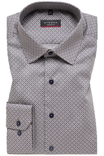 Eterna Eterna overhemd katoen modern fit beige geprint