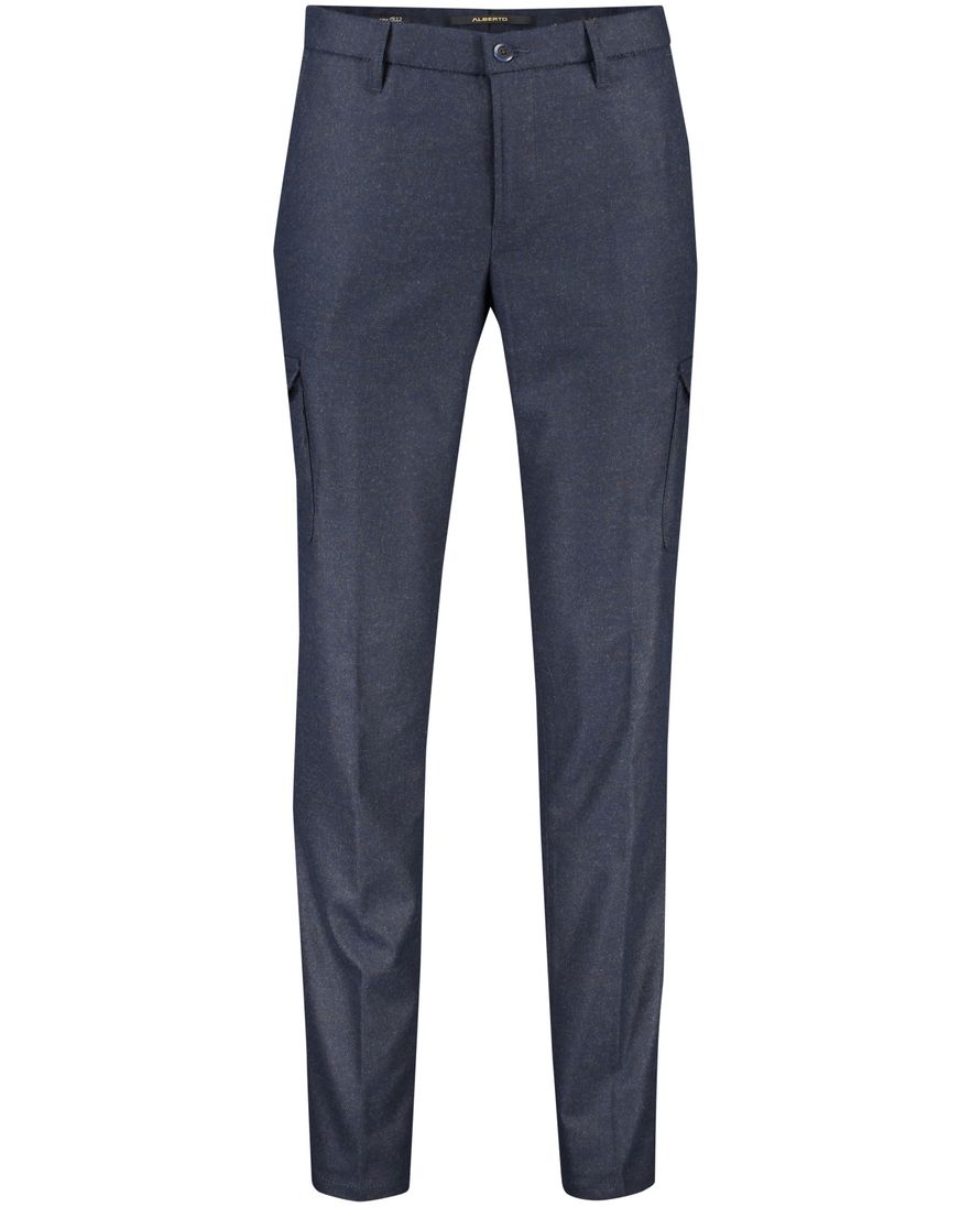 Alberto katoenen broek blauw gemêleerd katoen zonder omslag